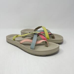 Minnetonka Multicolor‎ Hanna Sandal Womens 10 Coral Blue Yellow Cushion Strappy